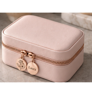 Preview: Schmucktasche Personalisierbar mit Geburtsblume, Namen, Schmuckschatulle Rosa Romantisch, Hochzeitsgeschenk, Brautjungfer Geschenkbox, Gift